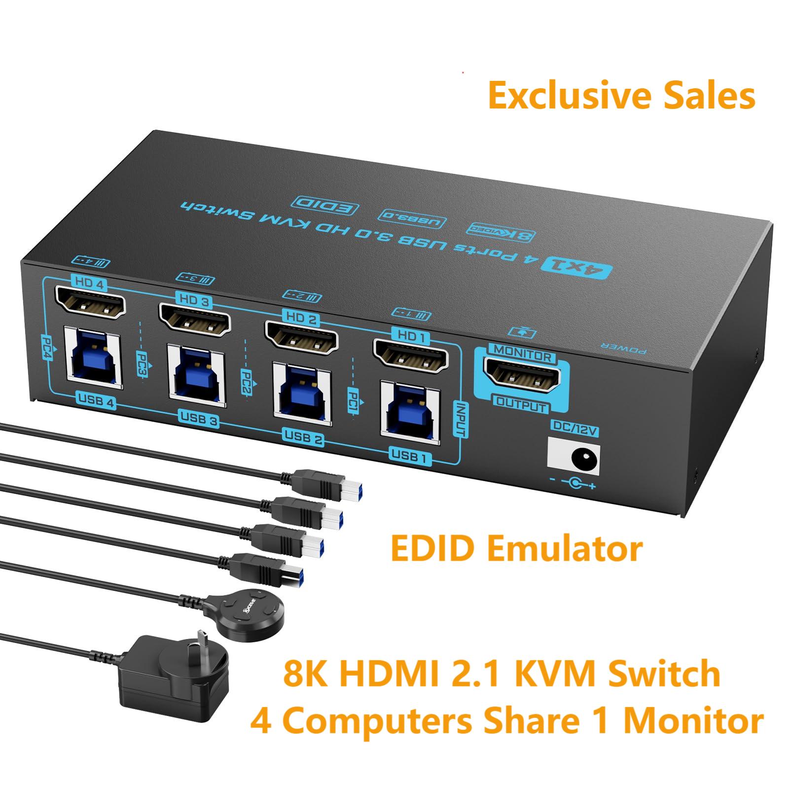 8K HDMI 2.1 KVM Switch 4 Port  - Hdmi Cable 2.1 评论和价格